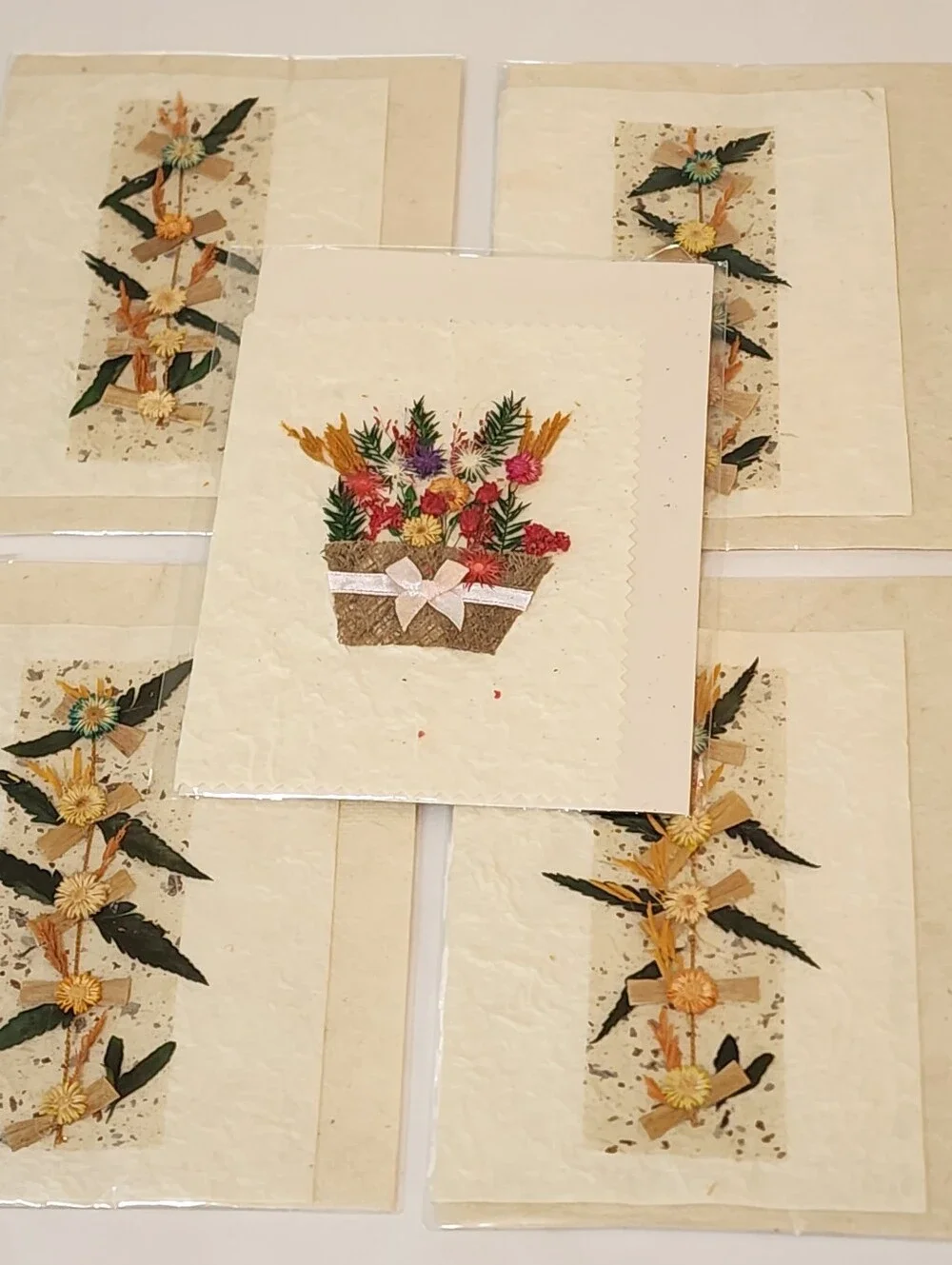 Vintage Handmade Dried Flowers Greeting Card Lot Of 5 Bouquet Blank Inside Thail